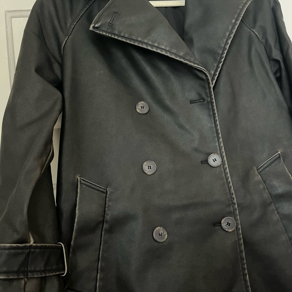 Zara Distressed Faux Leather Trench Coat - Picture 2 of 2
